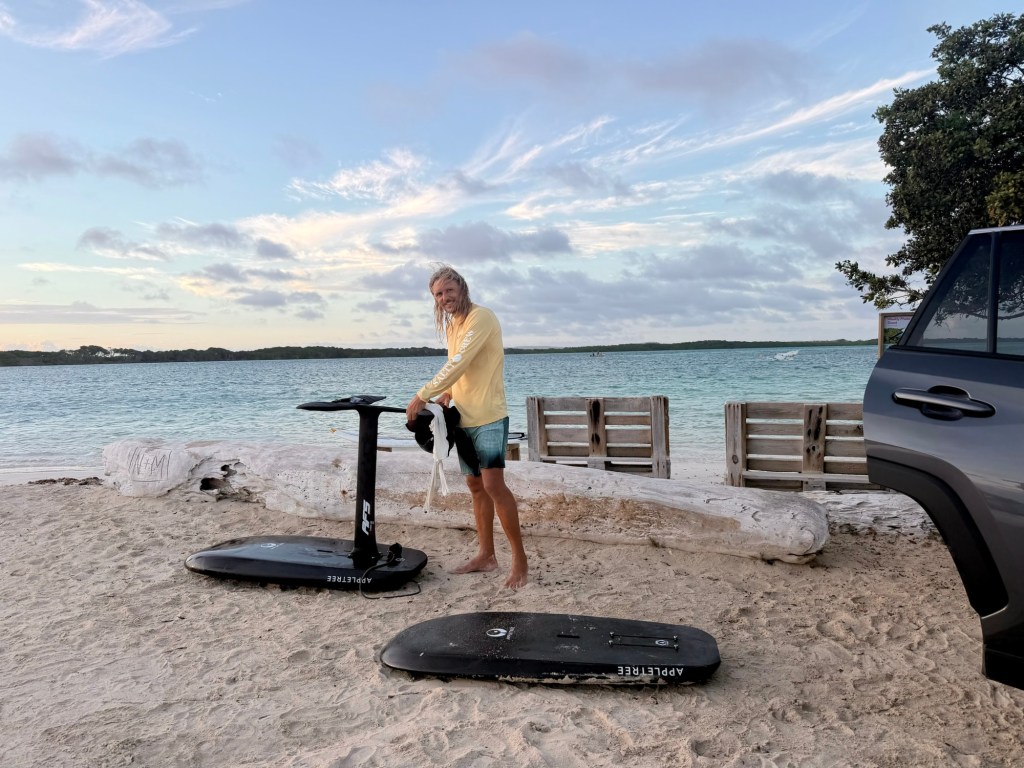 Riding the wing across Lac Bay, Bonaire